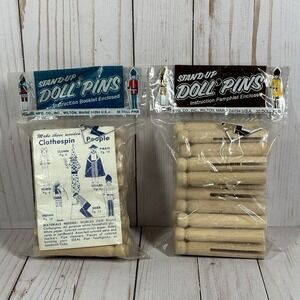 Vintage Stand-Up Doll Pins Forster Mfg. 30 Wood Pins Maine 2 Bag Lot